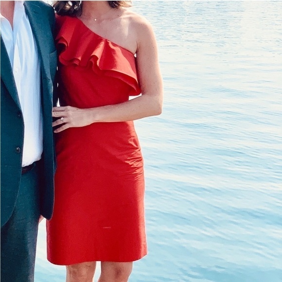 J Crew Faille One-Shoulder Ruffle Dress Size 8P Cocktail Sheath Kelly Green - Picture 9 of 14